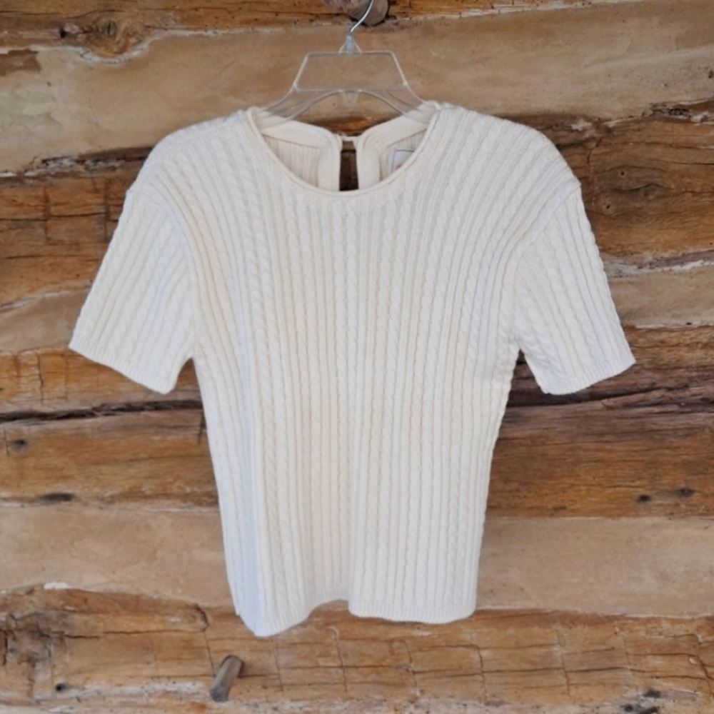 Express Ivory Ribbed Short Sleeve Top